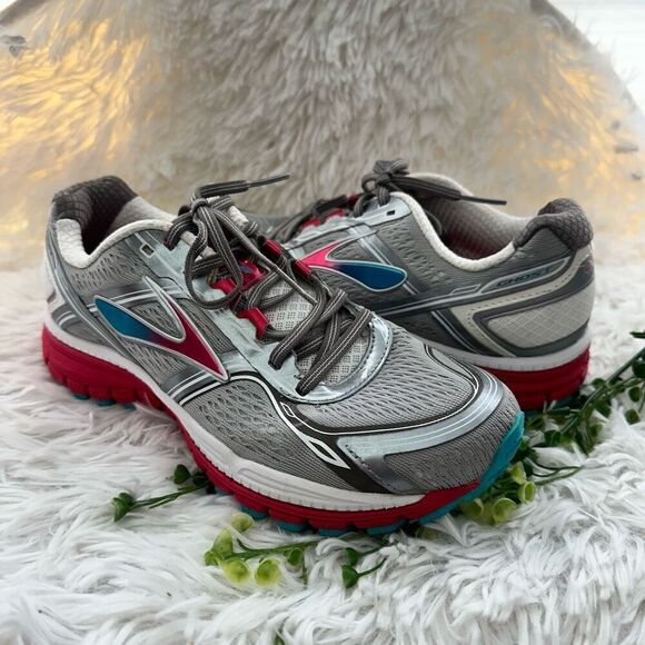 BROOKS Women’s  Ghost 8 Gray Merallic Silver Pink Running Shoes‎ sz 8.5 Wide - Picture 1 of 10